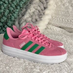 Adidas Women's Pink and Green Suede Sneakers